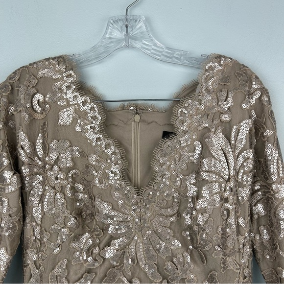 Tadashi Shoji Cocktail Dress Sequin Lace Embroidery Appliquéd Sand Beige Sz 8 - Picture 5 of 15